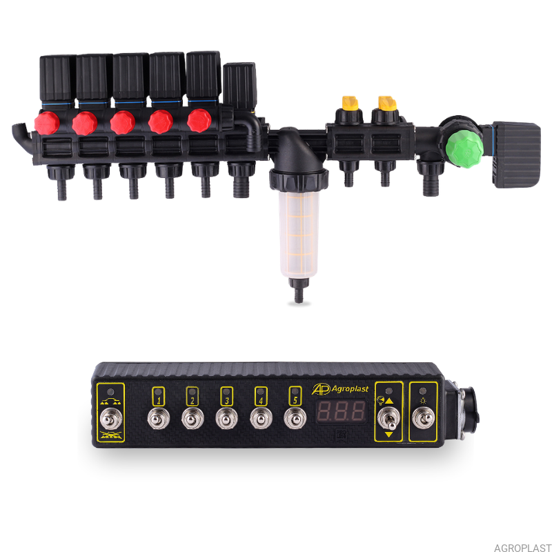 Szekcionális HD elosztó (5+2) elektromos szelepekkel + 5-szekciós vezérlő